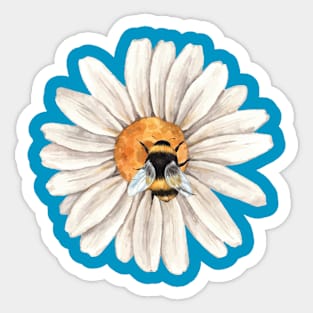 Honey Bee on Daisy Flower in Watercolor Sticker